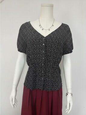 J. Crew Womens Navy Blue Star Themed Button-Front V-Neck Top